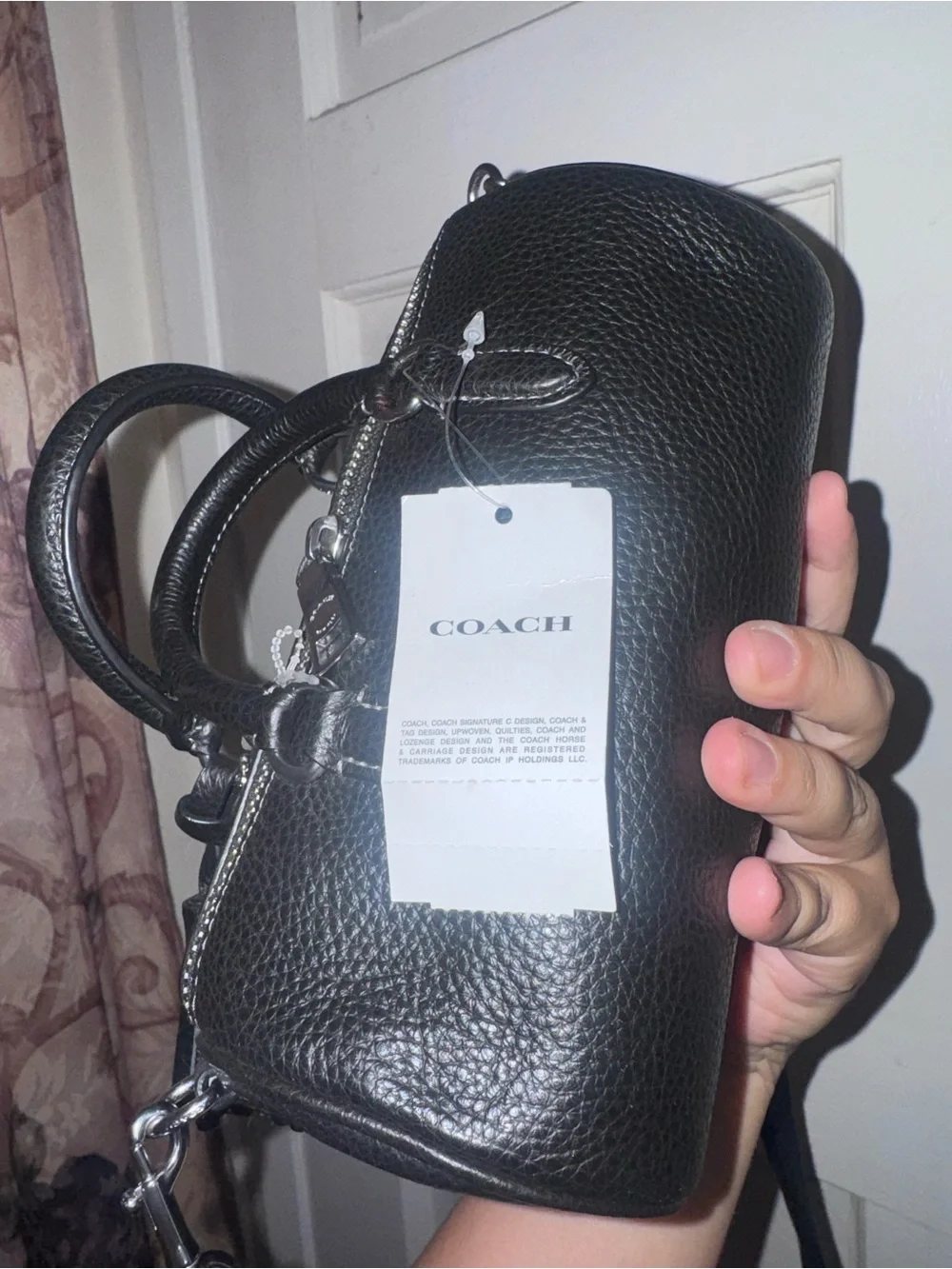 Coach Black Pebbled Leather Barrel Mini Satchel